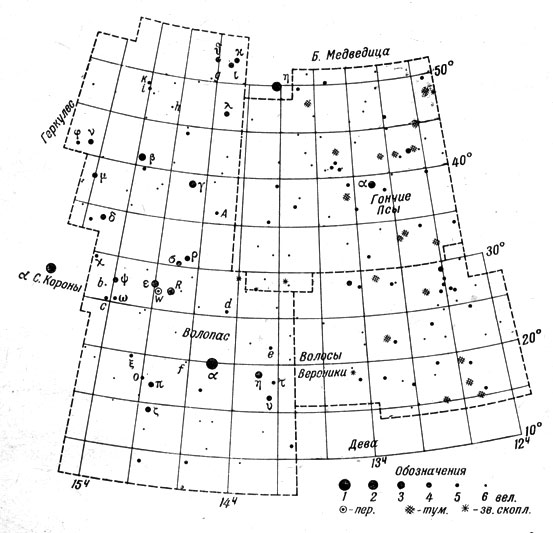 Рис. 4. Созвездия Волопаса, Гончих Псов и Волос Вероники
