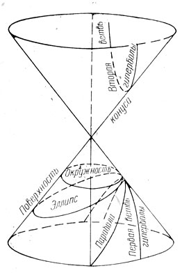 Рис. 80. Поверхность конуса и конические сечения