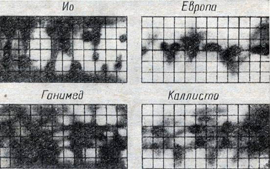 Рис. 104. Карты поверхности спутников Юпитера